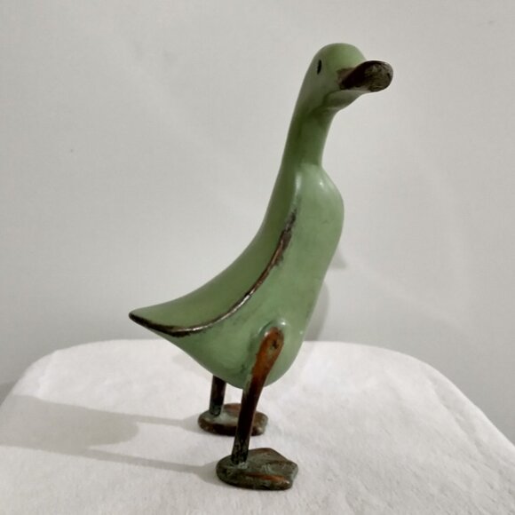 Dcuk Primitive Bamboo Root Hand Painted Wood Sage Green 11.5" tall Duck - Picture 4 of 10
